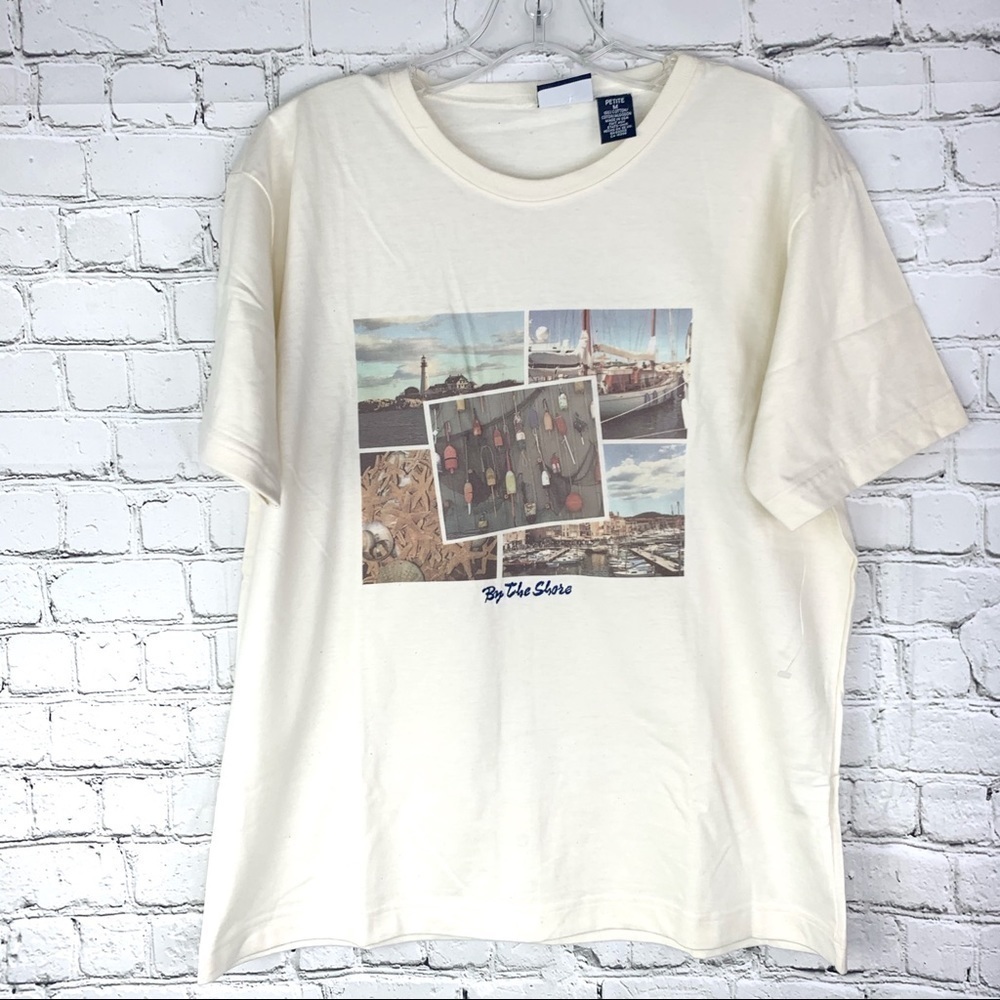 𝅺nwt Retro Liz Sport "By The Shore" Graphic Short Sleeve, RoundNeck Tee Size MP